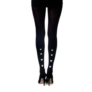 Zohara Heart Print TightsBlackZOF276BGR Women Blackgrey Hosiery